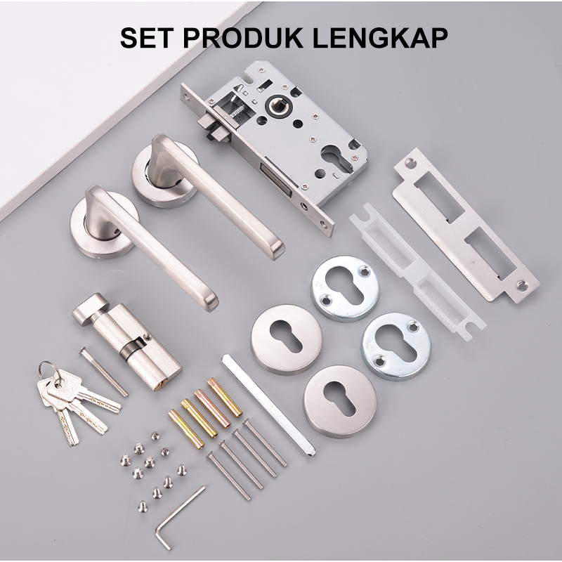 Uddjaya_ Gagang Pintu Bundar Bulat - Kunci Pintu Paket Komplit Handle Bundle - Bahan Aluminium