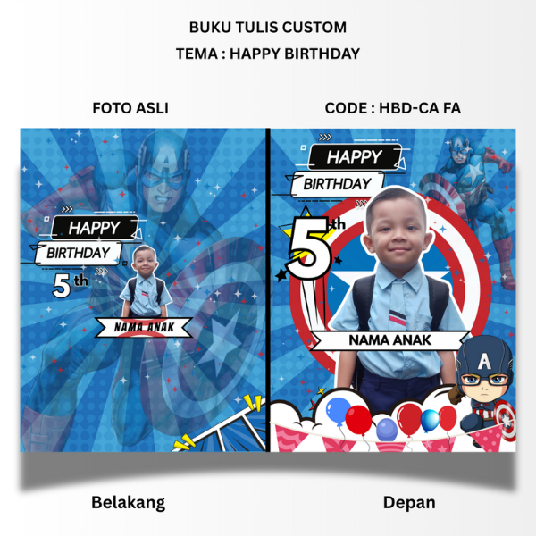 

BUKU TULIS CUSTOM - TEMA HAPPY BIRTHDAY SUPER HERO - STANDART UKURAN SIDU 160X210 - BISA PAKAI FOTO ANAK ASLI ATAU UBAH KE KARTUN