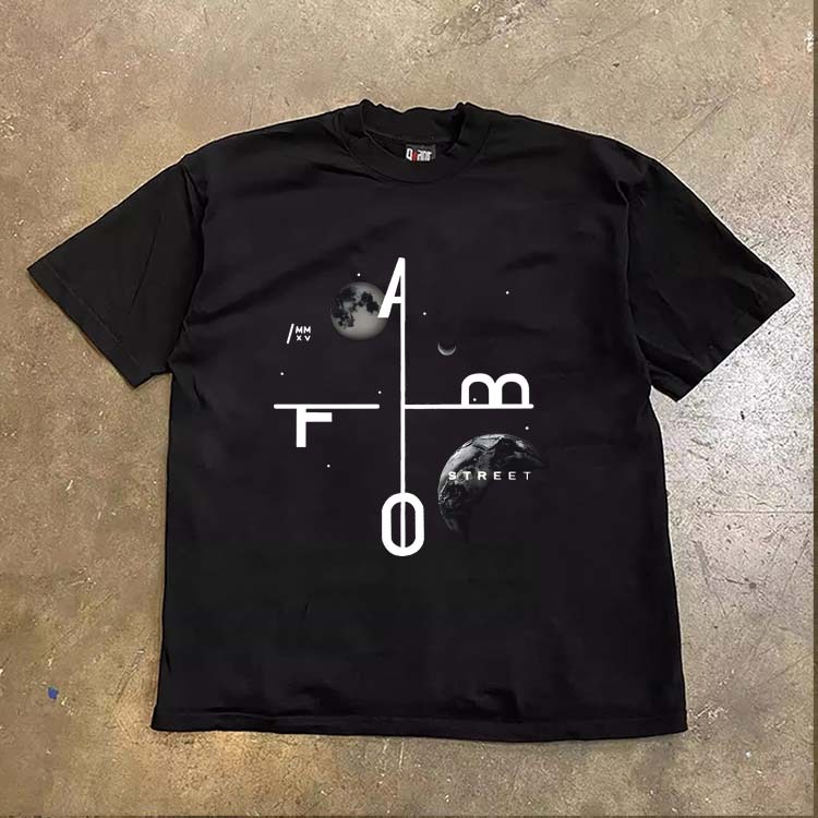 JJ.STORE  Pencetakan pola koordinat matahari dan bulan gaya Korea yang menyenangkan dan modis Lengan