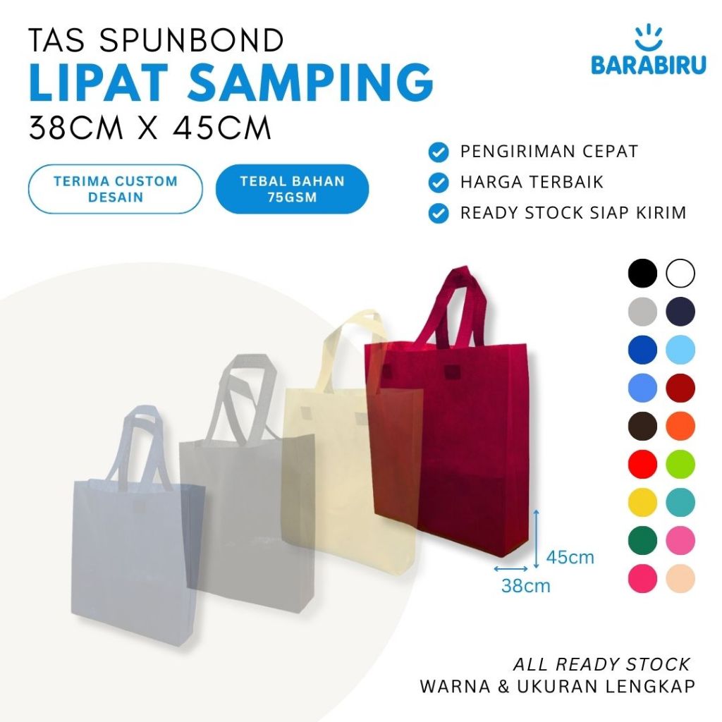 

[ Tas Spunbond ] Goodie Bag 75Gsm Tebal Tali Tote Bag Warna Suvenir Ukuran 38x45