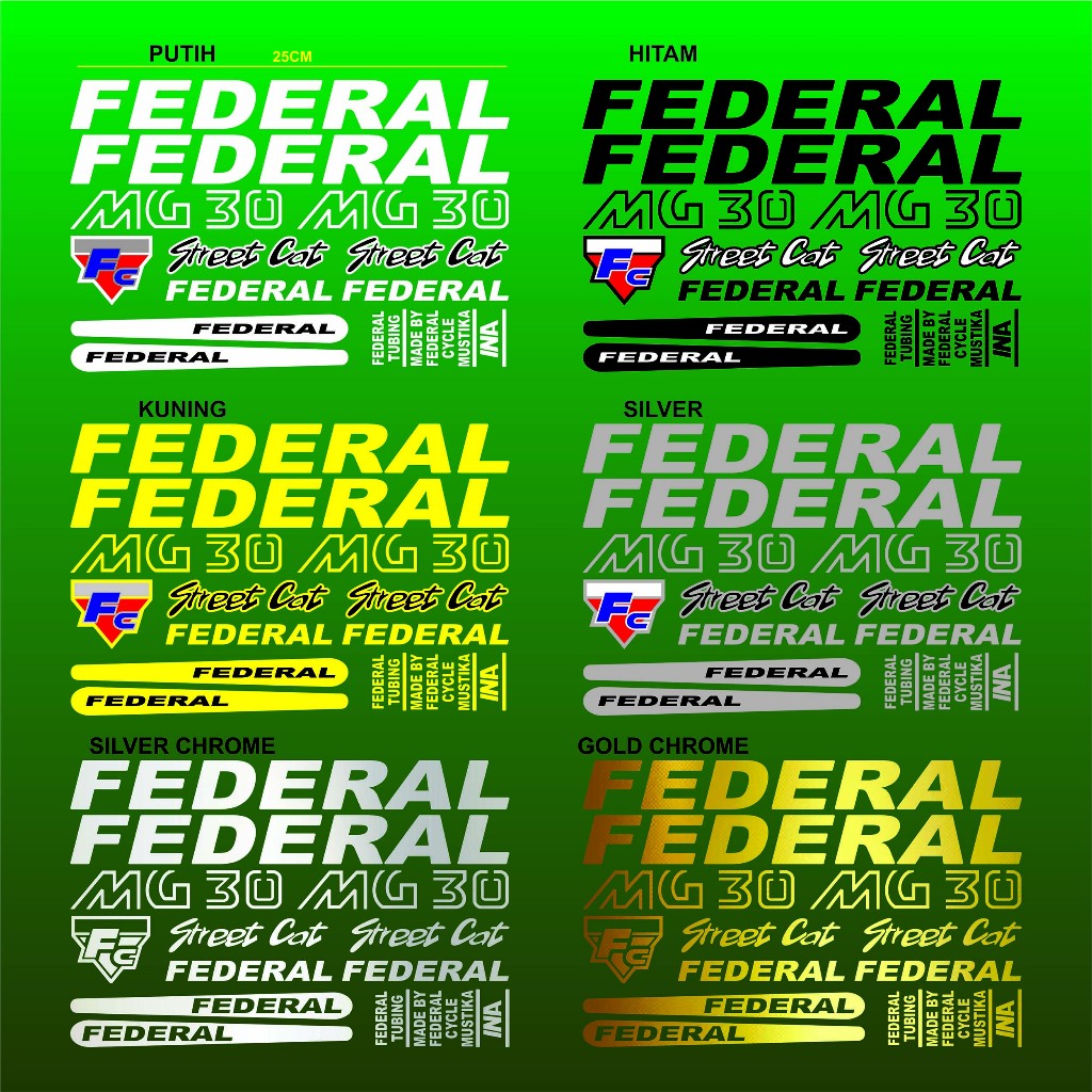 Cutting Sticker FEDERAL MG30 Stiker Sepeda MTB Bike STREET CAT MG 30 1set 25cm