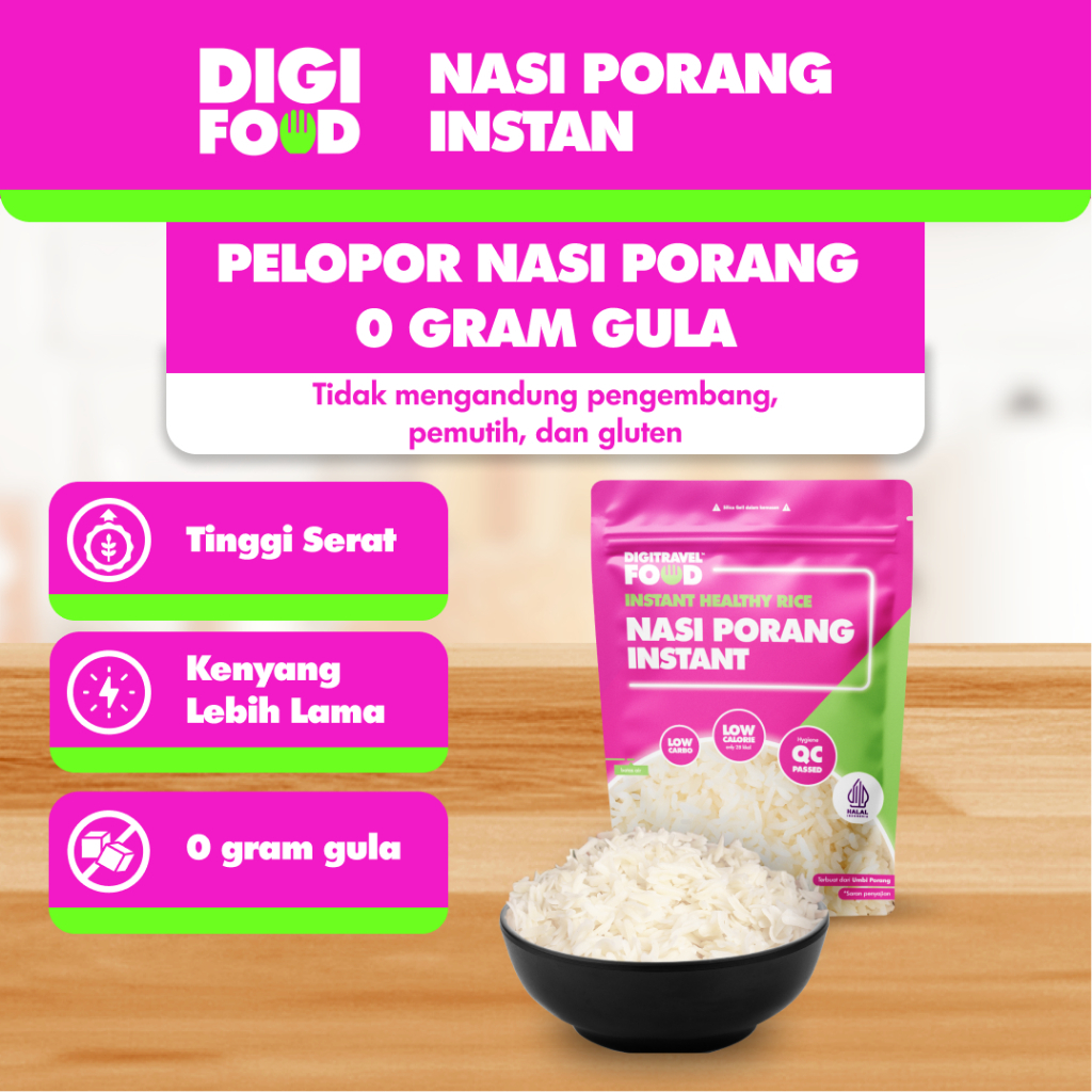 

DIGITRAVEL Nasi Beras Porang Instan 40gr – Paket Hemat Traveling 3 Free 1