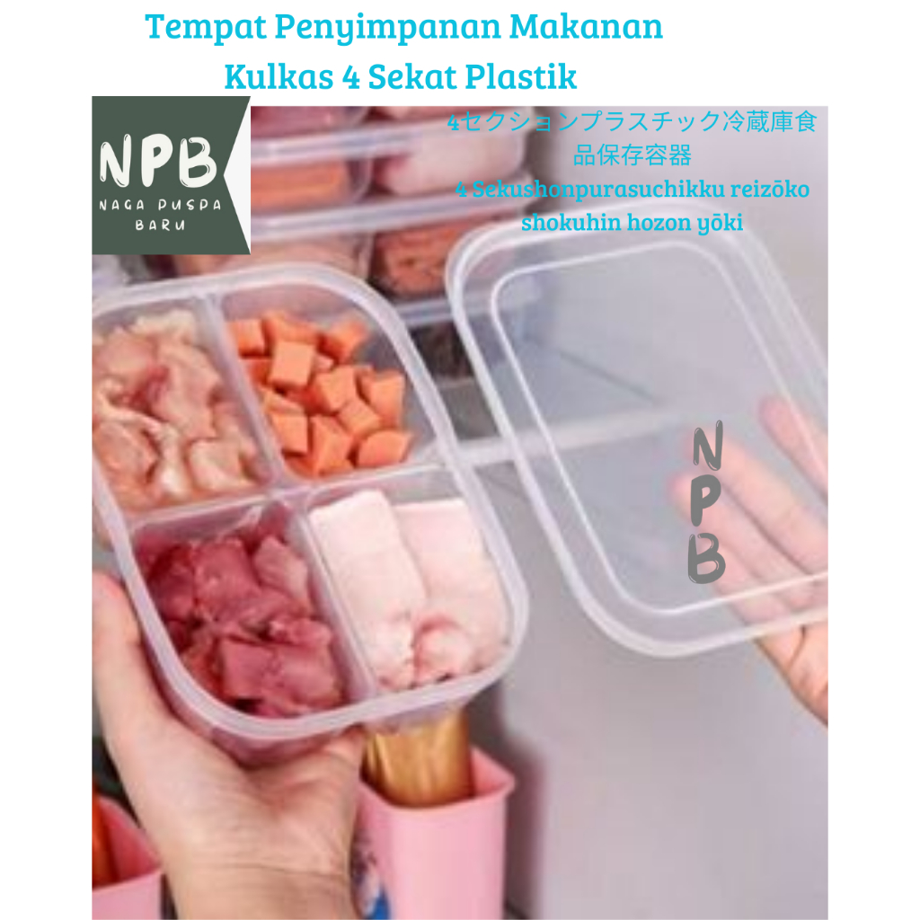 Tempat Penyimpanan Makanan Kulkas 4 Sekat Plastik - Kotak Simpan Plastik Bumbu Sayur Daging 4 Sekat