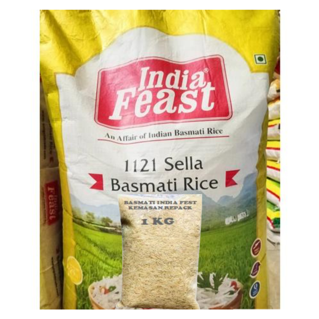 

Beras basmati INDIA FEAST 1121 Sella Kemasan Repack 1kg Basmati Rice