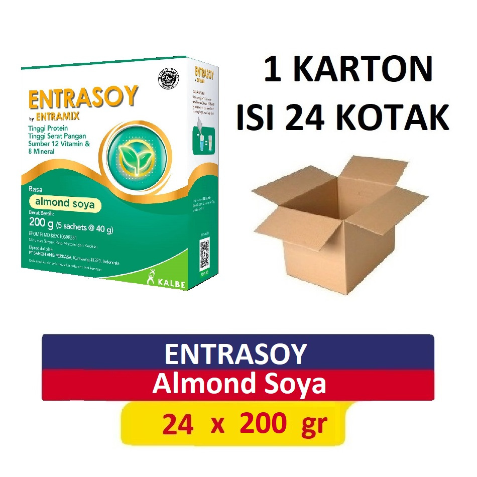 

Entrasoy Almond Soya 200 gr (1 KARTON ISI 24 KOTAK) Kalbe