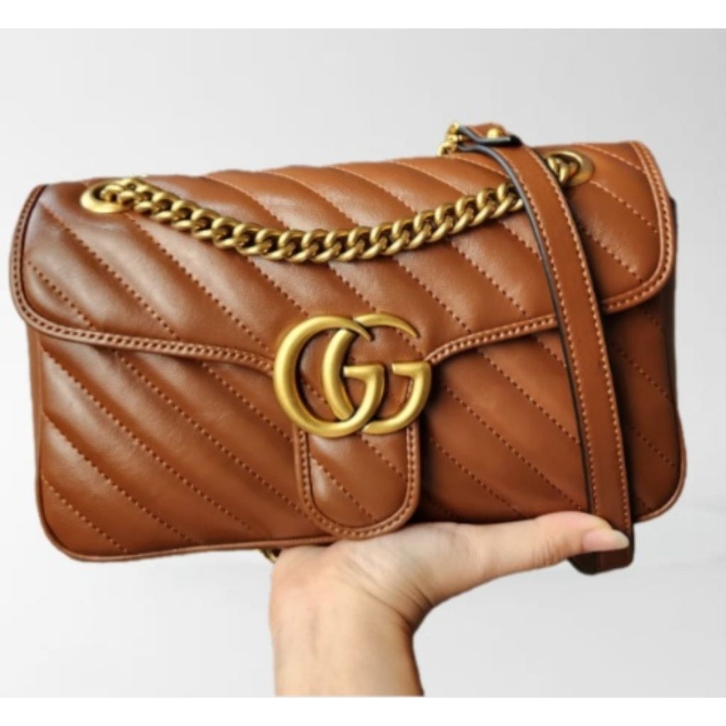 GG Marmont Diagonal Leather Small COKLAT MUDA AD443497-43 Q061Q*