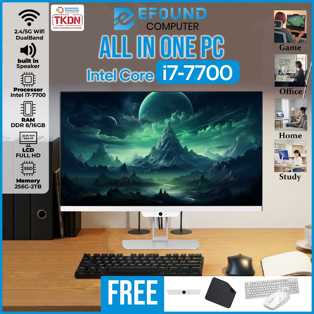 eFound PC All-in-One Intel Core i7-7700 Super Tipis, Full HD 24 inch K5, 16GB RAM, 2TB SSD Terbaru u