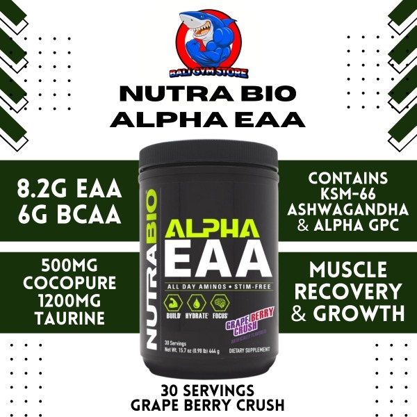 Nutrabio USA ALPHA EAA + Alpha GPC 300mg 30 Sajian Dengan KSM-66 Grape Berry Crush