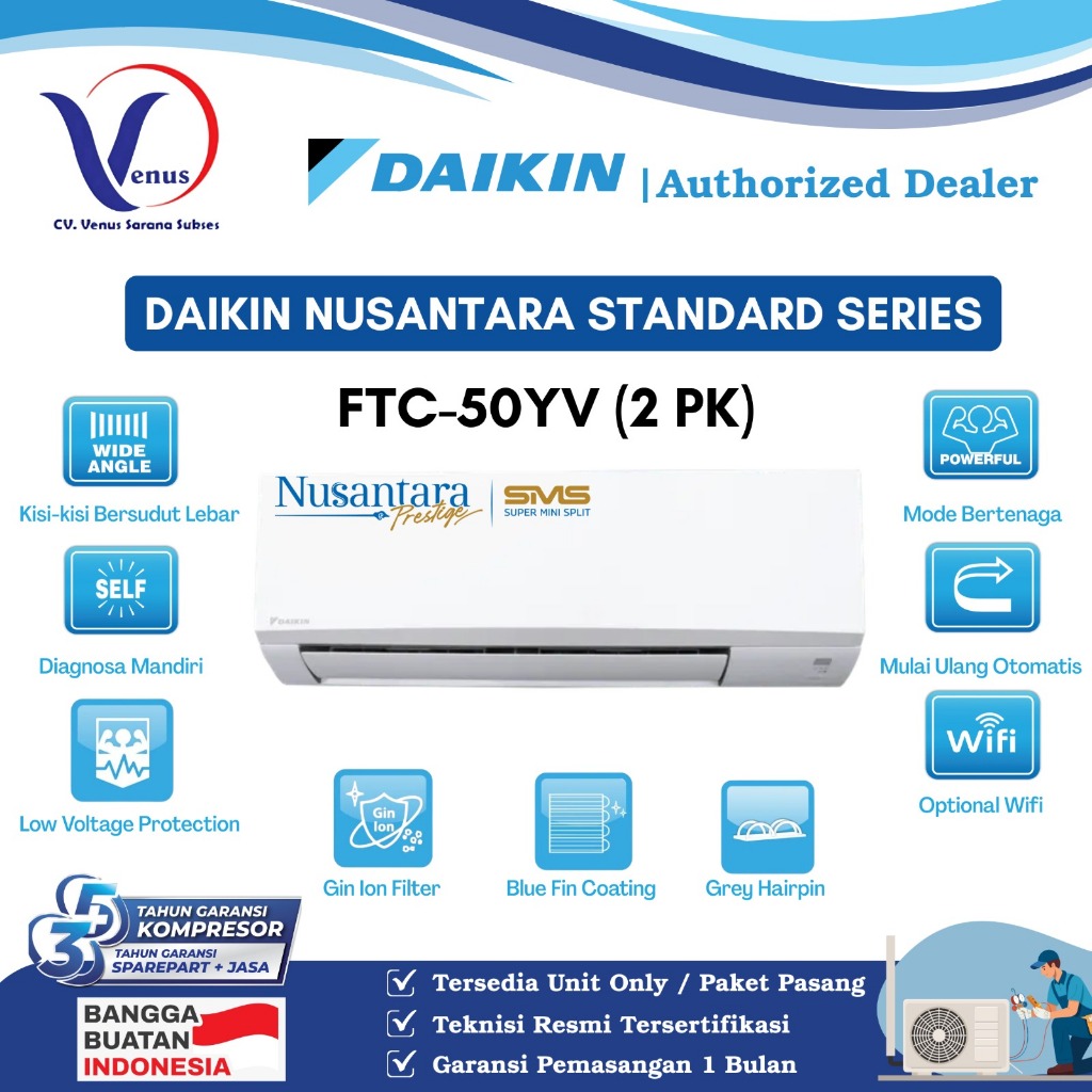 AC DAIKIN 2 PK STANDARD FTC-50YV NUSANTARA SERIES TIPE TERBARU