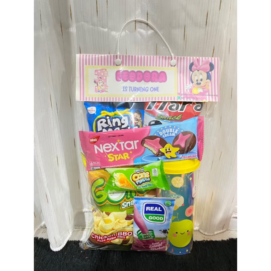 

Ready Instan - goodie bag snack tenteng pakett Botol Minum + Snack Ultah Anak ulang tahun jajan Paket Hampers