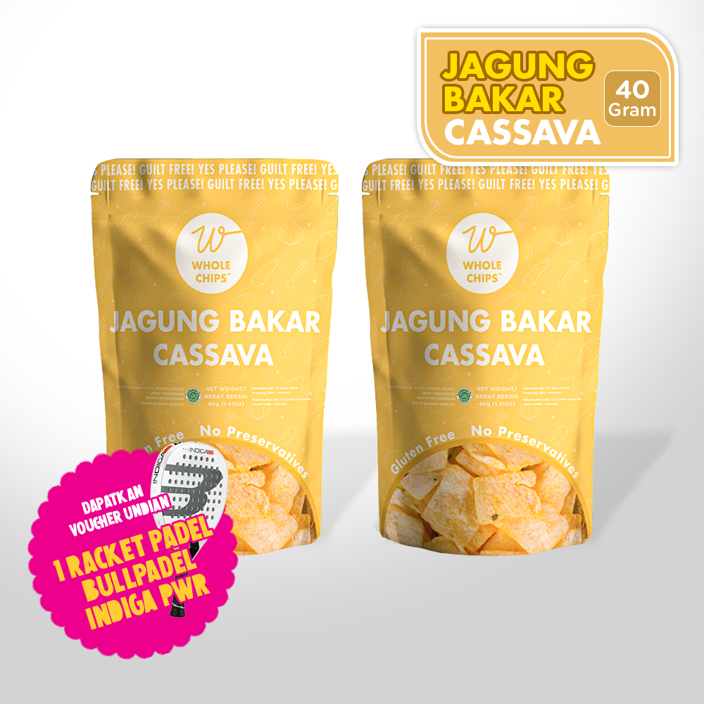 

WHOLE CHIPS Jagung Bakar Cassava 40gr (2pcs) | SPESIAL TIKET UNDIAN RAKET BULLPADEL - Cemilan Sehat No MSG