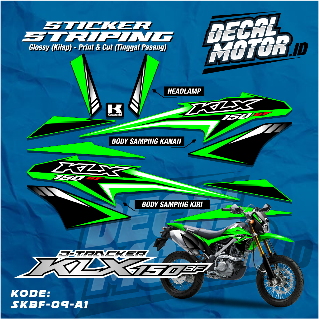 DECAL KLX 150 BF SEMI FULLBODY GLOSY - Stiker Striping KLX 150 BF EXTREME - Sticker Motor Kawasaki V