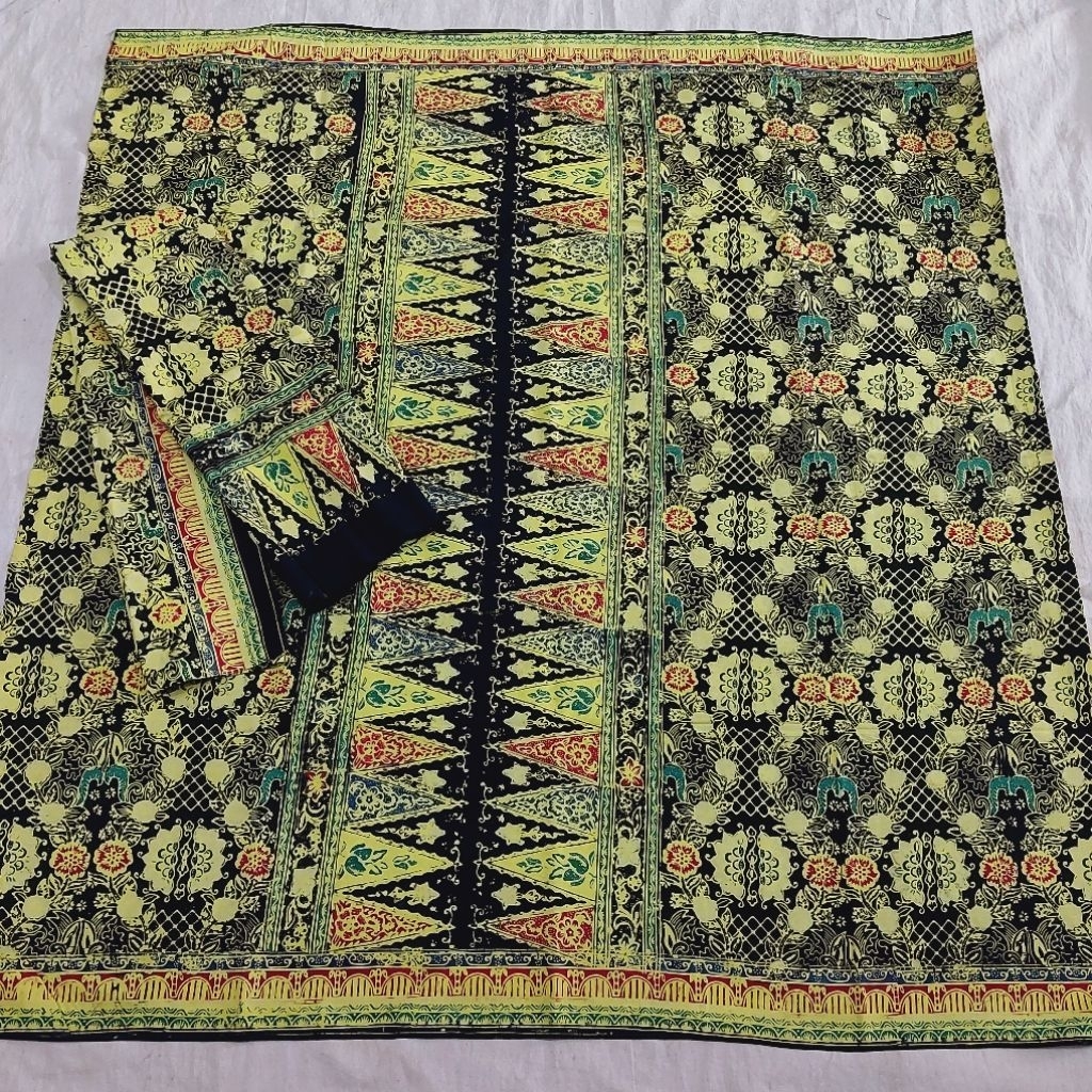 Set sarung selendang hitam kuning Durian setelan kain tekuluk batik Jambi