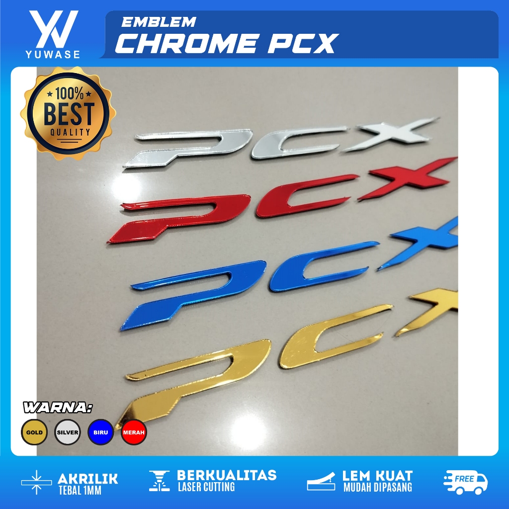 Emblem PCX Akrilik Variasi Motor – Merah Biru Gold Silver