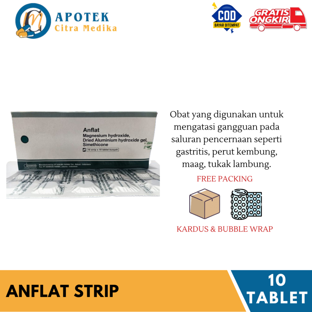 ANFLAT (1 STRIP ISI 10 TABLET) - MENGATASI GANGGUAN ASAM LAMBUNG, MAAG DAN PERUT KEMBUNG