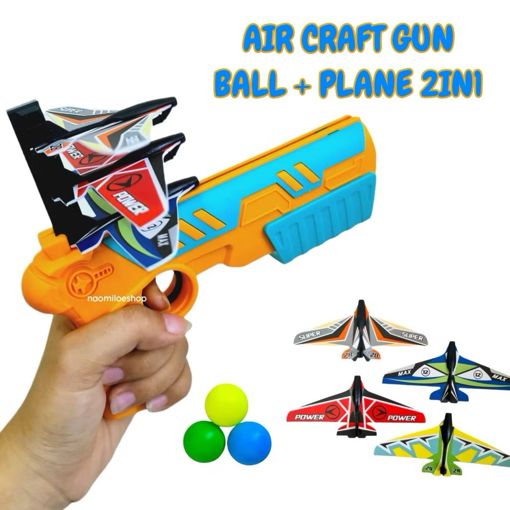 Ball + plane gun 2in1 maianan pistol pesawat terbang air battle gun + tembakan bola