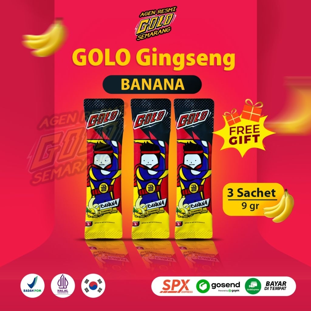 Mister GOLO Ginseng Ori Minuman Serbuk Botanical Drink Rasa Banana Pisang ( 3 Sachet @9gr )