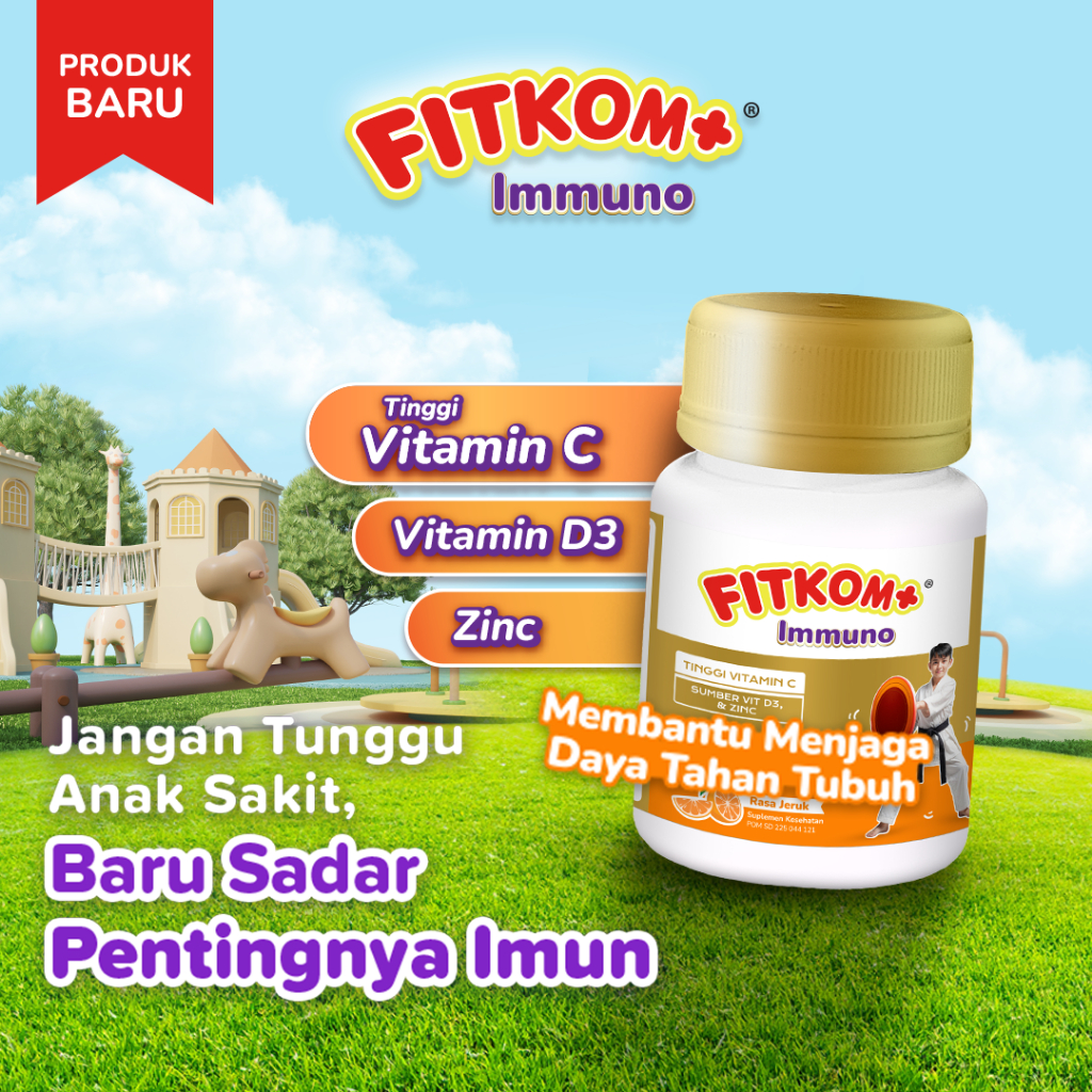 Fitkom+ Immuno Tablet Hisap Suplemen Membantu Jaga Daya Tahan Tubuh Sumber Vitamin, Tinggi Vitamin C