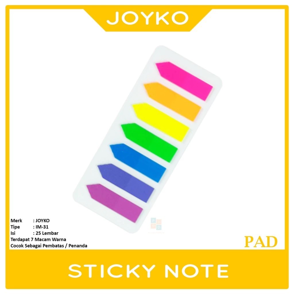 

Kiddypicks - Post It Panah Joyko 7 Warna isi 25 Lembar / Joyko Sticky Note Pembatas Buku Plastik