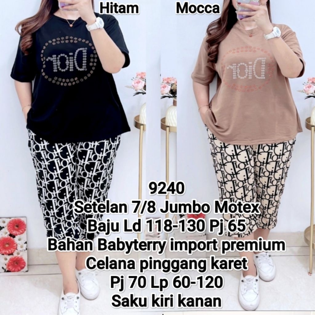 Setelan Wanita 7/8 Jumbo Motex Baju LD 120 Celana Pinggang Karet LP 60-120 Bahan Babyterry Import Pr