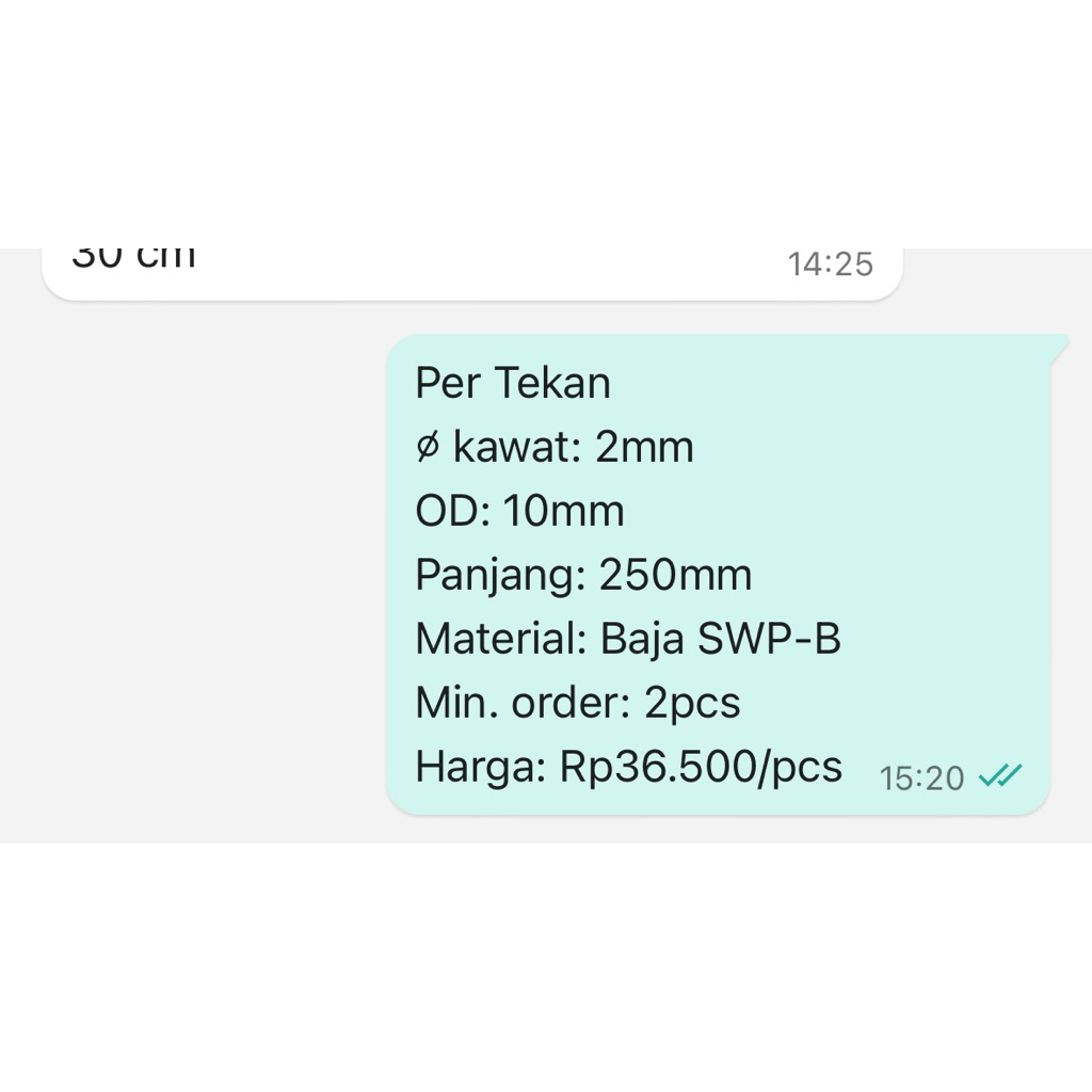 per Spring Pegas Tekan OD 10mm Kawat 2mm Panjang 250mm Baja