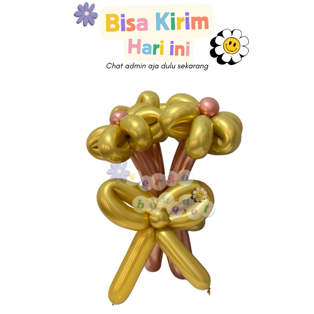 Vergo.bouquet | Bouquet Balon 4 BUNGA 2 TANGKAI PENDEK | Bouquet Balon Wisuda Foil Ulang Tahun Bouqu