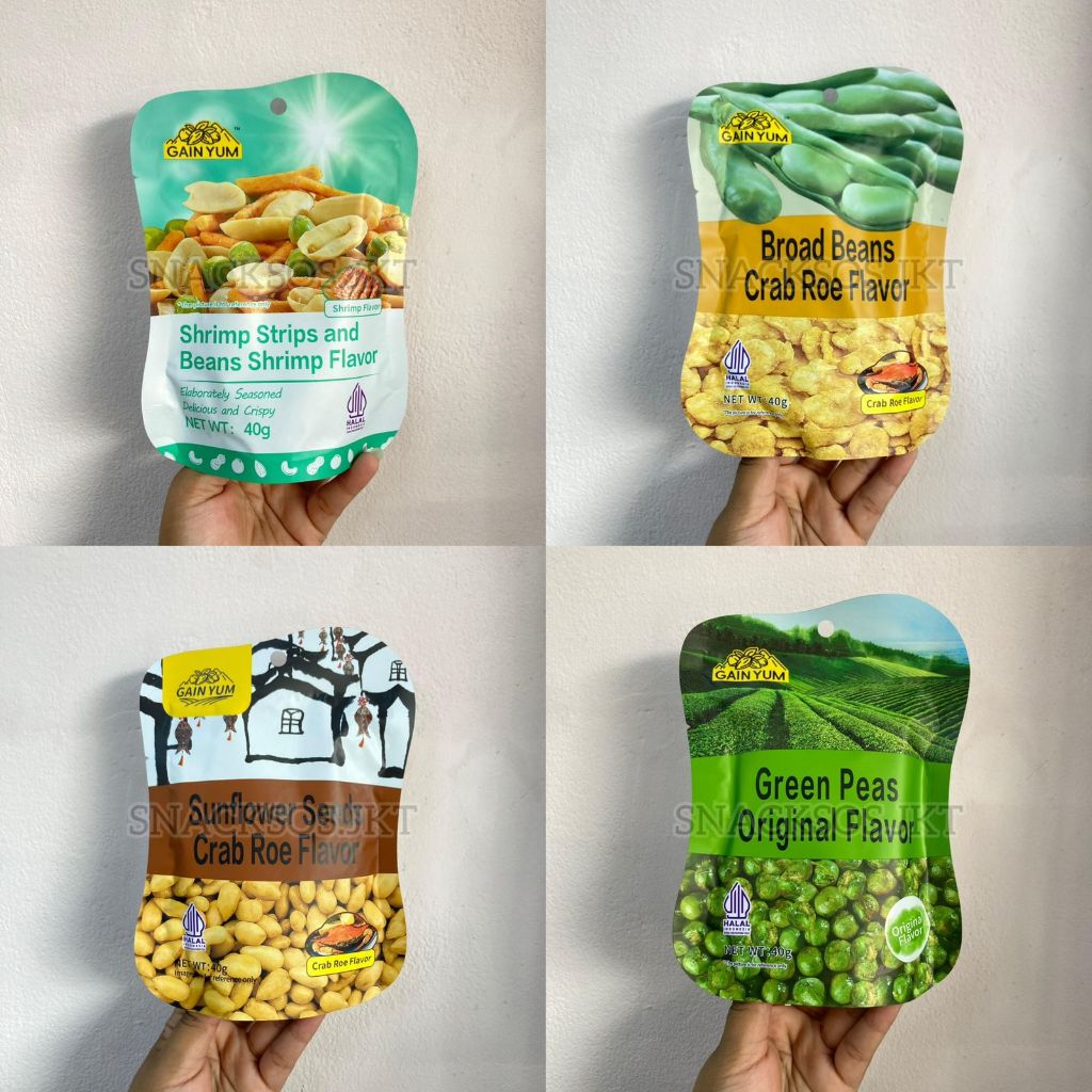 

[40G] GAIN YUM SHIRMP STRIPS AND BEANS SHRIMP / SUNFLOWER SEED CRAB ROE / ORIGINAL GREENPEAS / BROAD BEANS CRAB ROE- KAMYUANS