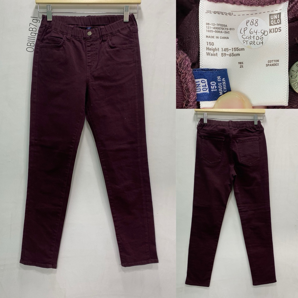 Uniqlo kids size 150 maroon celana panjang legging usia remaja strech