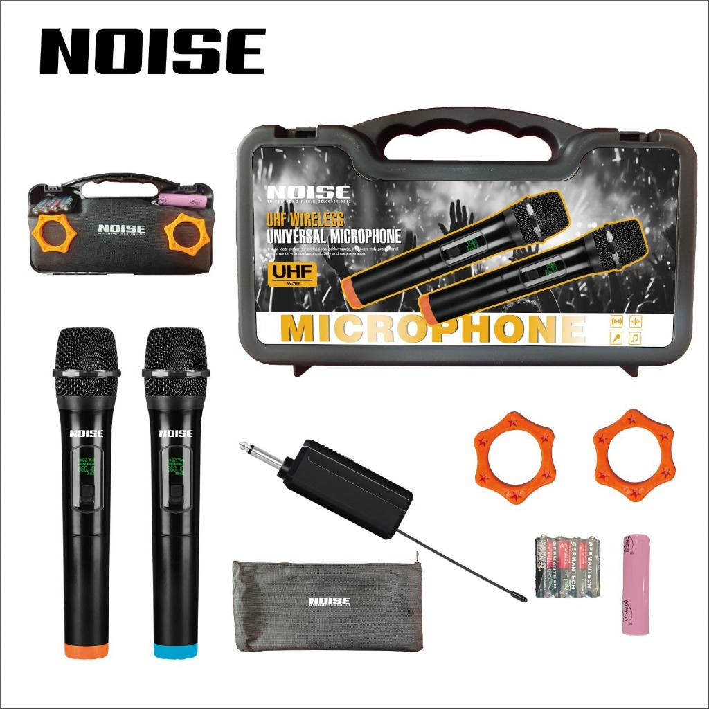 Mic Wireless Noise W-702 W702 DUAL HANDLE MINI RECEIVER FREE KOPER Microphone