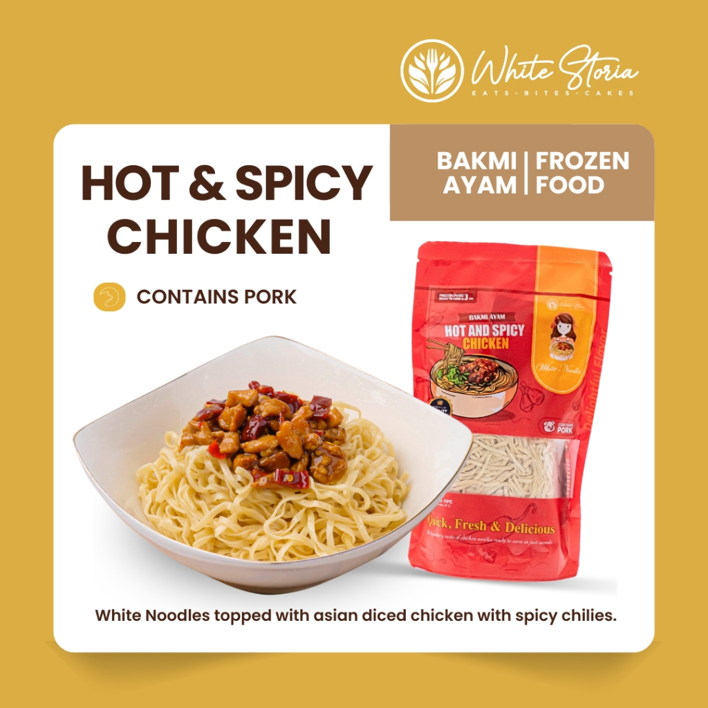 

WHITE STORIA - Bakmi Ayam Frozen Premium - White Noodles Hot & Spicy Chicken - CONTAINS PORK