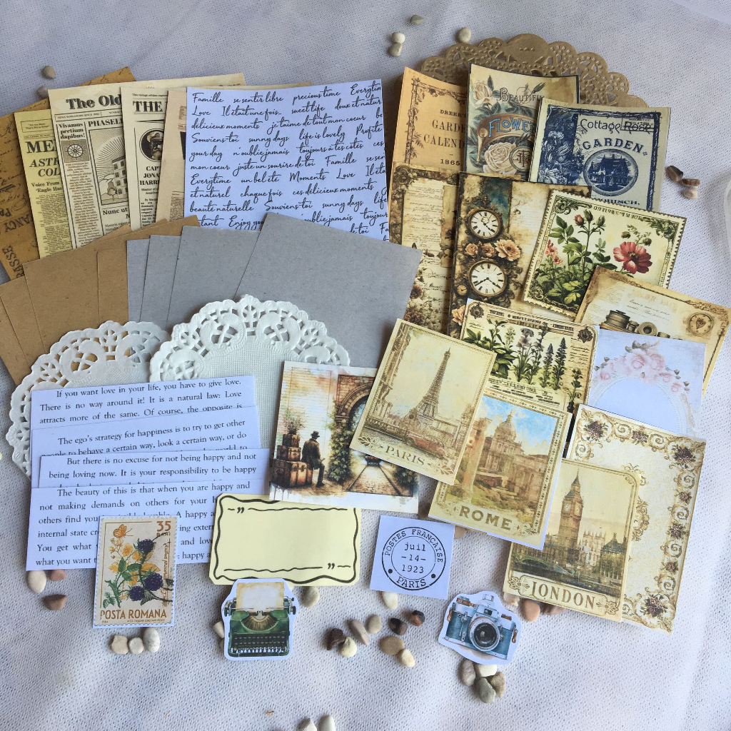 

Jurnal Kit Vintage Scrapbook Supplies 39pcs - Set Buku Catatan dengan Stiker dan Kertas Motif Eksklusif