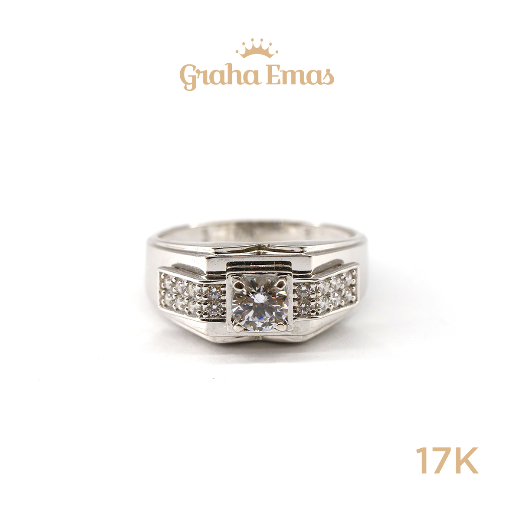 Graha Emas Cincin Emas Putih Bentuk Round 17K - White Gold Round Model Ring 17 Carat M585