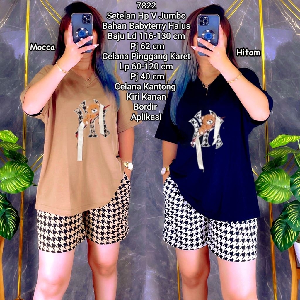 Setelan Pendek Wanita Jumbo Bordir Baju LD 120  Celana Pinggang Karet LP 60-120 Bahan Babyterry Impo