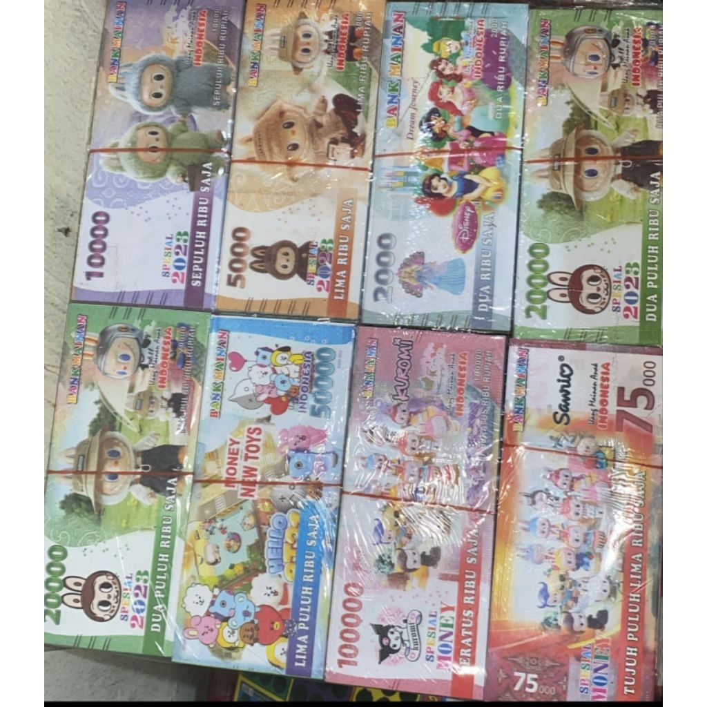 1000 lembat Duit duitan mainan uang monopoli motif gambar karakter campur