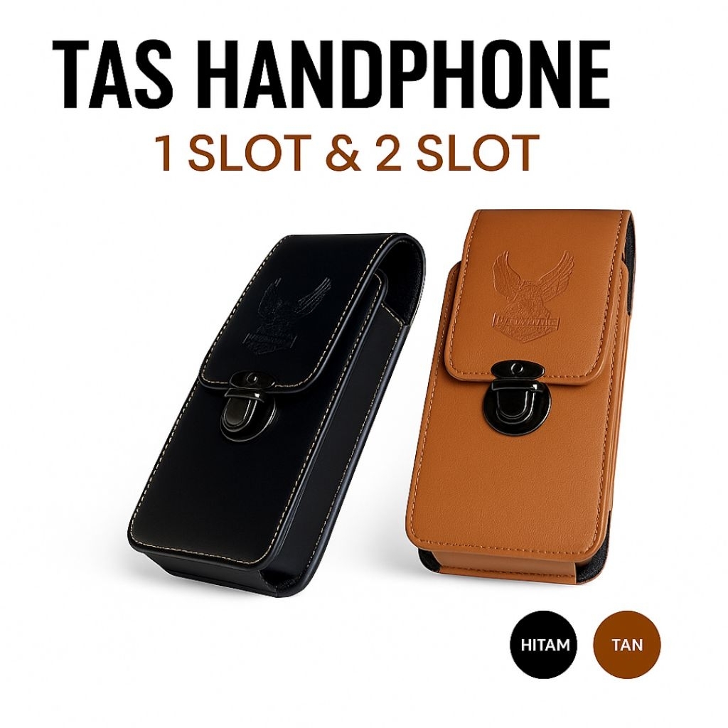 Tas Pinggang HP Pria Kulit Sintetis || Dompet HP Pinggang Slot 1 & 2 Ruang | Sarung Handphone Simpel