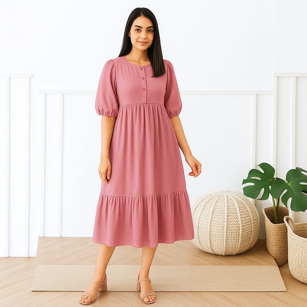 Nabila Dress Midi Rayon Twill Jumbo Wanita LD 120 Panjang 110cm – Baju Santai Elegan Muslimah Casual