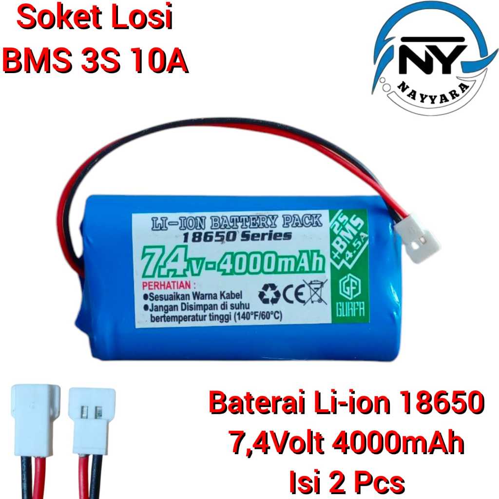 Baterai Speaker,Mobil RC Dan Elektronik Lainnya 2X 18650 Li-ion 7,4Volt 4000mAh BMS 2S 4,5A Losi