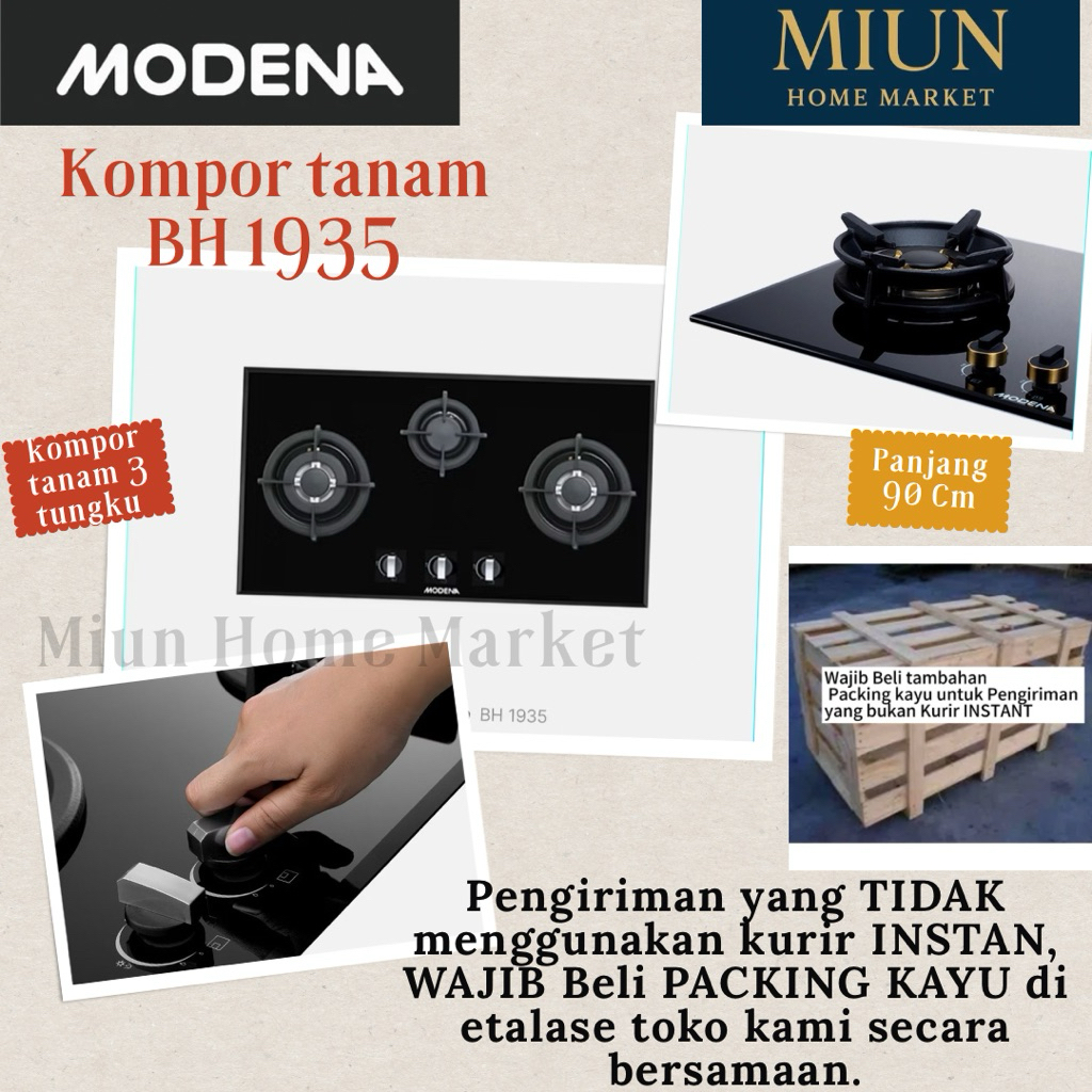 Kompor tanam modena BH 1935 / 3 tungku / Panjang 90cm
