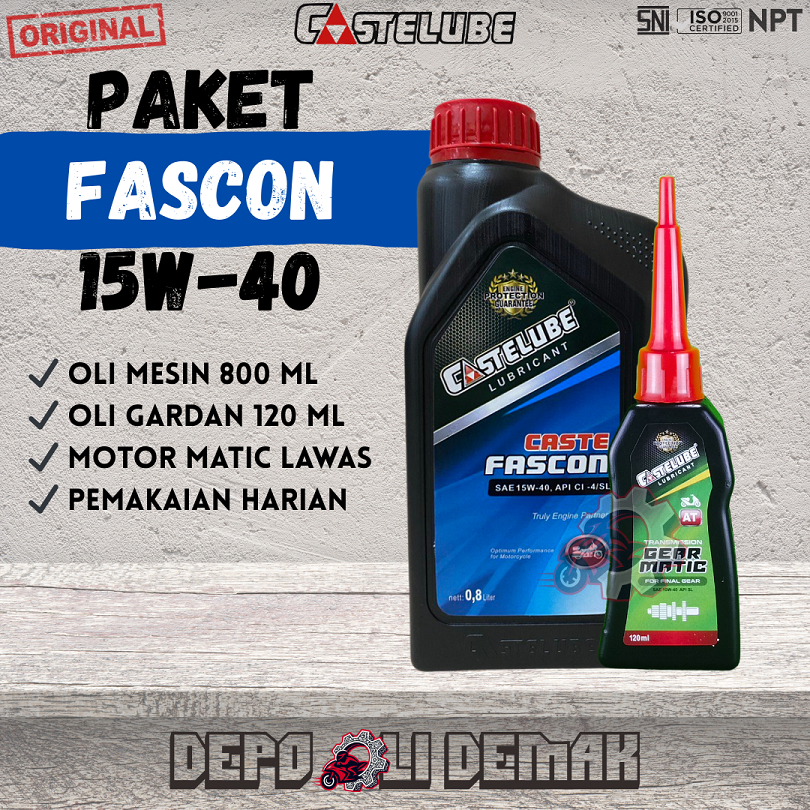 Castelube Paket Fascon 15W-40 800 ml + Gear Matic [oli gardan, oli mesin, oli motor untuk matic]