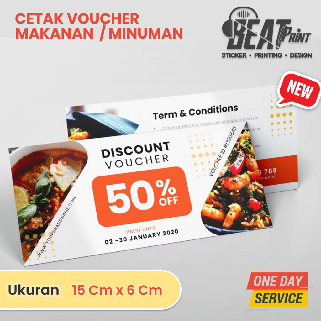 

Cetak Voucher Ukuran 14 x 6 Cetak Kupon Voucher Makanan Voucher Minuman Custom | Beat Print