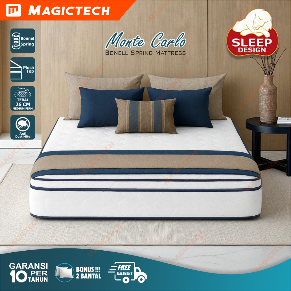 KASUR SPRINGBED MONTE CARLO SLEEP DESIGN PLUSH TOP 150 X 190 - 160 X 200 - 180 X 200 CM MATRAS SAJA