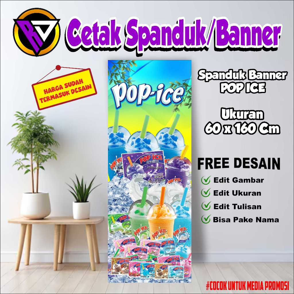 Spanduk Banner POP ICE Ukuran 60x160 cm