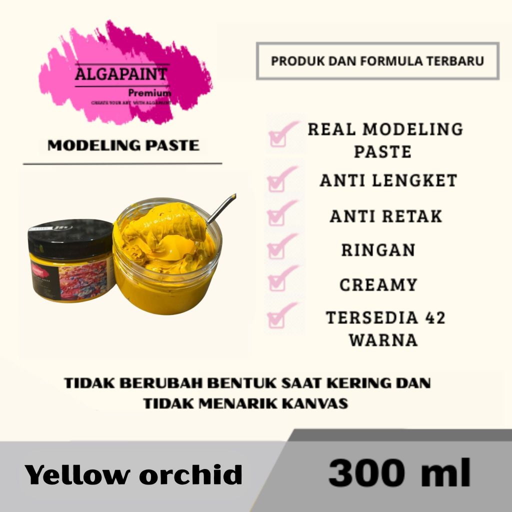 

Algapaint premium modeling paste YELLOW ORCHID / sculpture / impasto /teksture art / tekstur / lukisan aesthetic / cat akrilik /painting / relief /water base