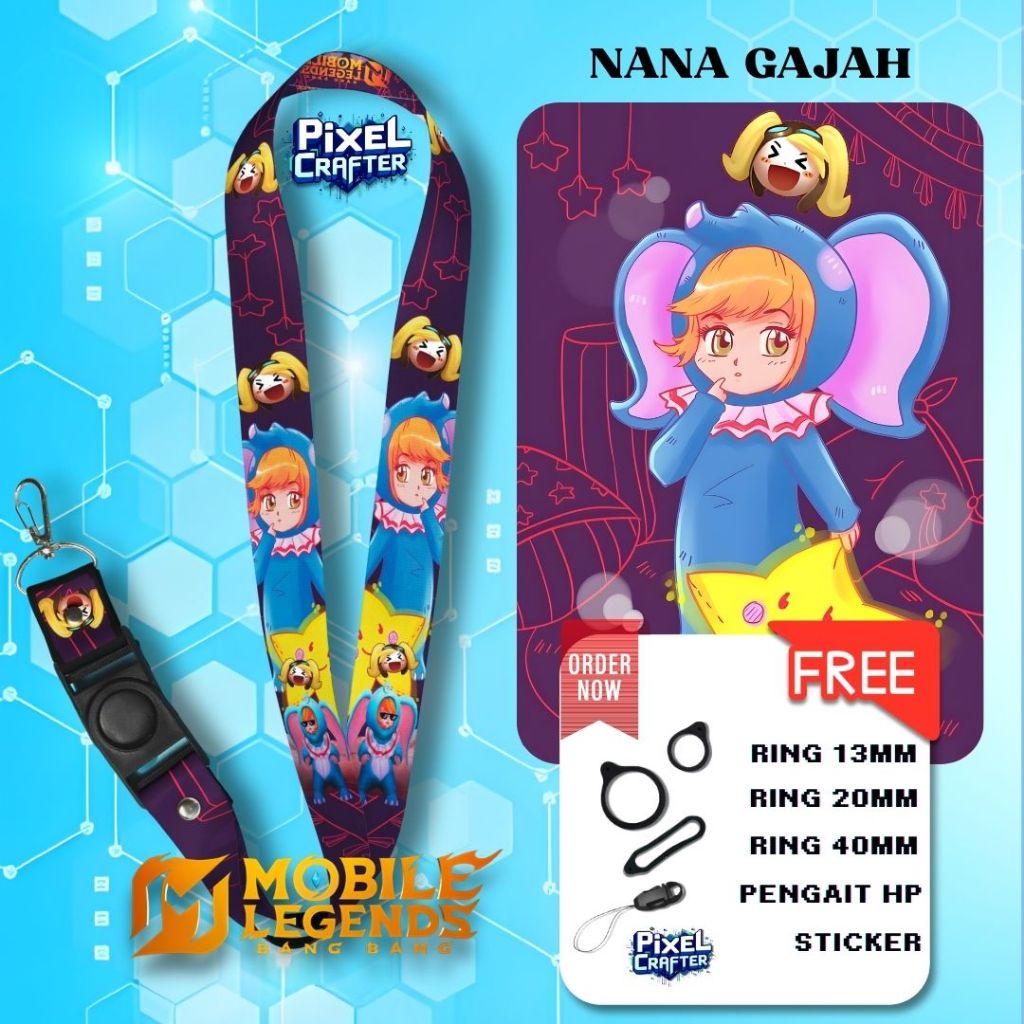 LANYARD MLBB NANA GAJAH | SKIN NANA ELITE | GANTUNGAN HP | GANTUNGAN KUNCI | GANTUNGAN ID CARD