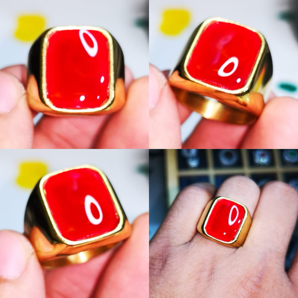 Cincin Batu Akik Asli Natural Red Baron Raflesia Merah Darah Octagon Ring Titanum