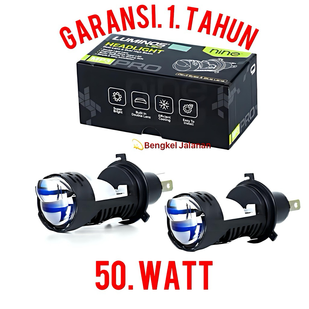 Lampu Led Laser H4 Mobil Luminos 50 Watt Mini Biled Laser Blue Lens Flat Cut Off Projectors -H4