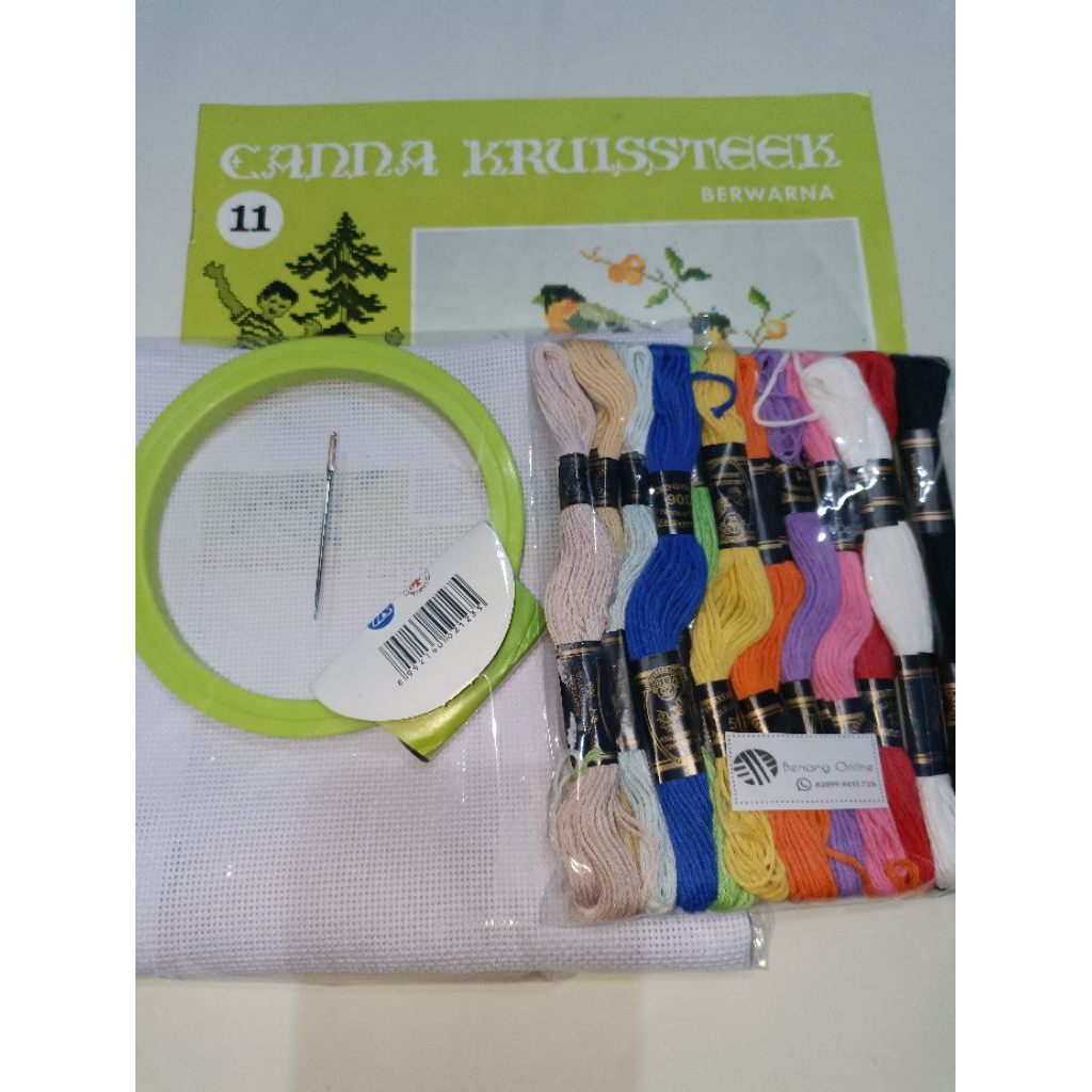 Paket Alat Sulam Strimin Set Pemidangan/Hoop kayu/Plastik Murah Lengkap buku kristik Bagus DIY Craft