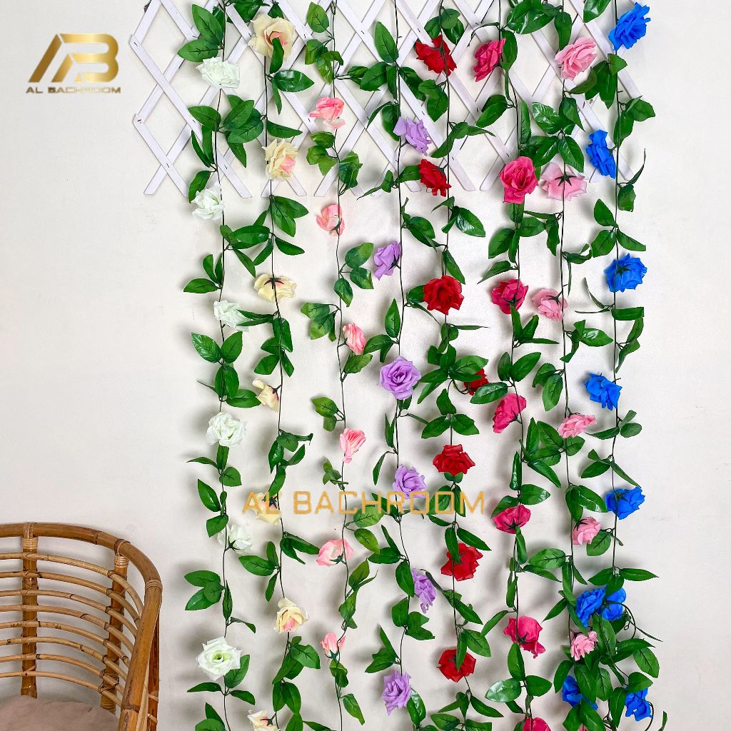 B8354 BUNGA HIAS ARTIFICIAL MAWAR RAMBAT 9 BUNGA HIAS PLASTIK DEKORASI DINDING BACKDROP DEKORASI WED