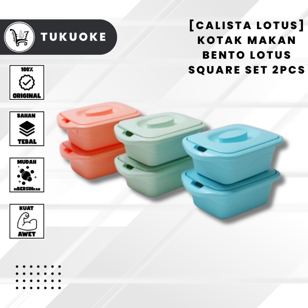 [CALISTA LOTUS] KOTAK MAKAN BENTO LOTUS SQUARE SET 2PCS / LUNCH BOX CALISTA / TEMPAT PRASMANAN