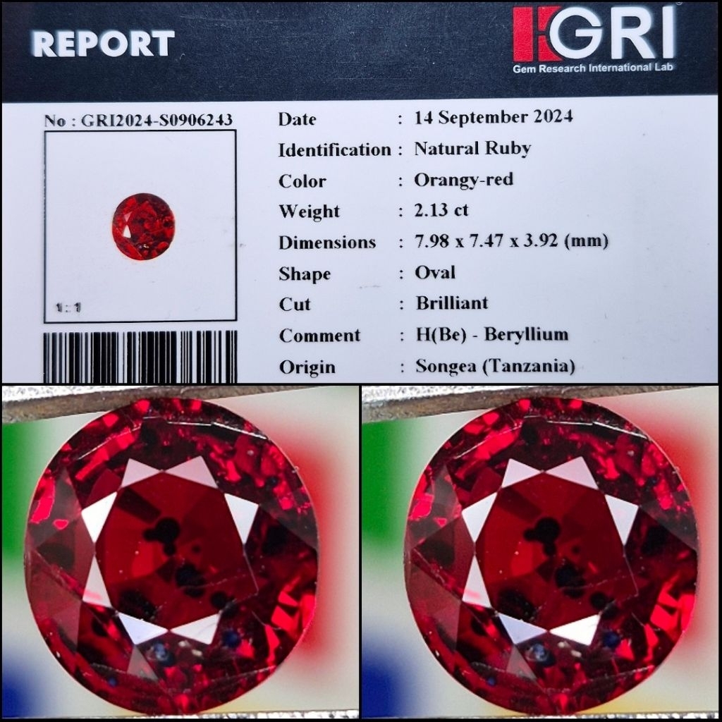 NATURAL HOT RED RUBY SONGEA TOP KRISTAL HQ MEMO GRI LAB
